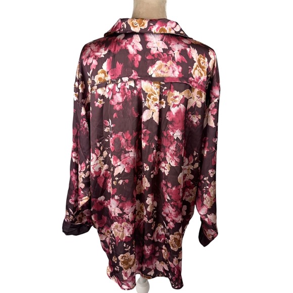 Intimately Free People Womens Sz Medium Top Red Floral Oversized Button Up Boho - Picture 8 of 11